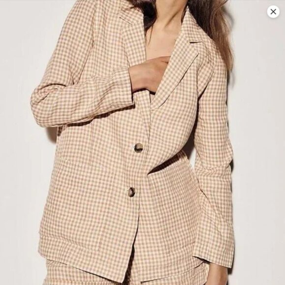 NWT Madewell Linen Dorset Blazer in Gingham Check Colormelange check earthen sa - Picture 1 of 9